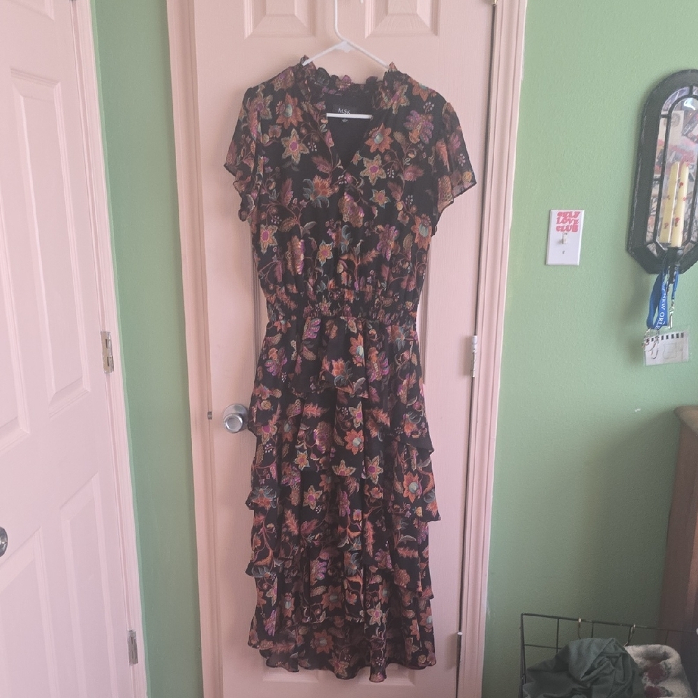 MSK Black Floral Midi Dress